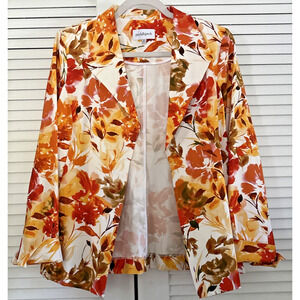 Peck & Peck Womens M Open Front Blazer Yellow Red Orange Cuffed Colorful Top